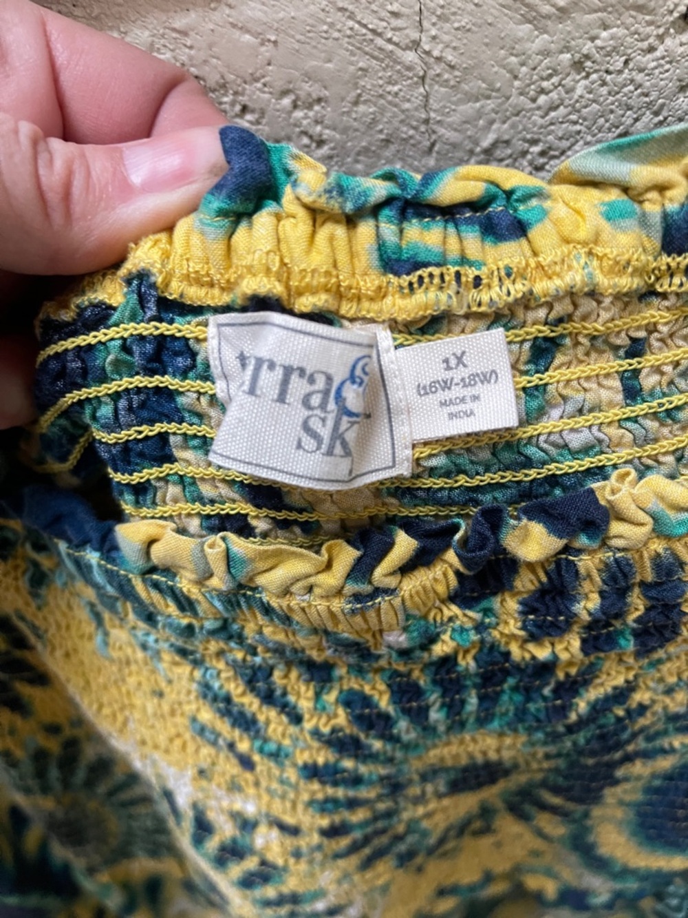 Terra & Sky Boho Floral Smocked Peasant Top - Yellow & Teal - Picture 2 of 3